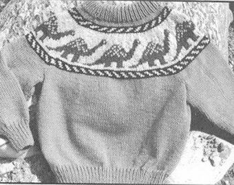 ewe Can knit Dinosaur Fairisle sweater knitting pattern for kids sizes 2-6   uses worsted weight yarn