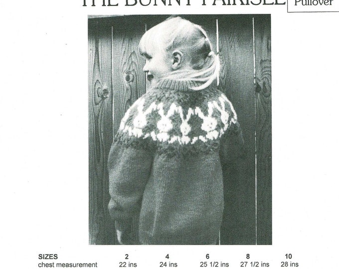 Bunny Fair Isle knit sweater pattern child sizes 2-8 digital uses worsted weight yarn