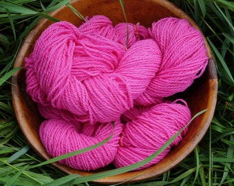 Very Pink sport weight 2 ply wool yarn from our American farm