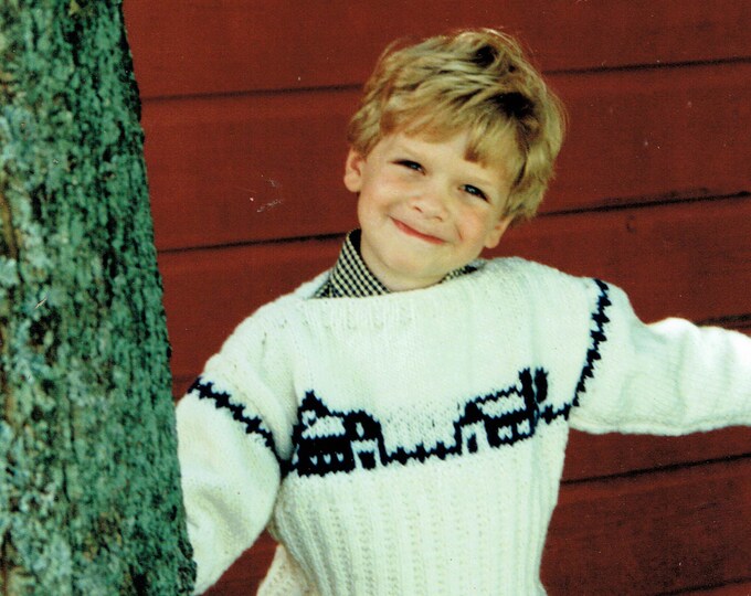 Country's Child Pattern 105 Farm Silhouette child's boat neck pullover knitting pattern