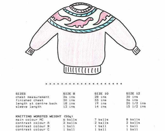 ewe Can knit dinosaur fairisle sweater pattern for youth sizes