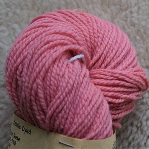 Pale Rose wool kettle dyed 2 ply worsted weight yarn from our American farm