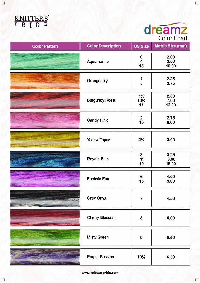 Dreamz KP 10 Inch Wood Knitting Needles Assorted Sizes Available