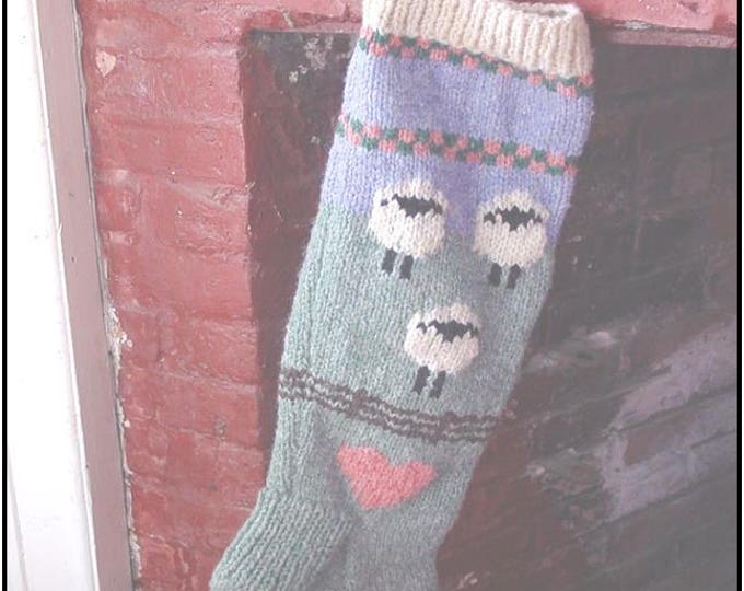 Sheepy Christmas Stocking Pattern uses worsted weight yarn Kats Patterns