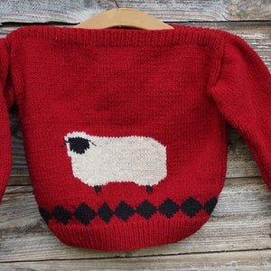 Childs Folk Sheep wool handknit sweater, American wool, made in the USA free shipping