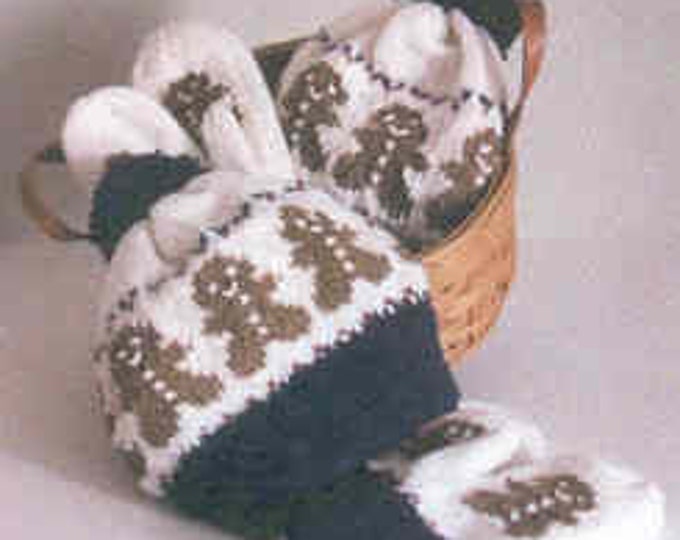 Country's Child Gingerbread Dance Hat & Mitten two needle easy knit pattern kids to adult