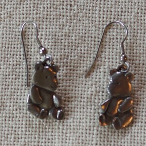Teddybear wire dangle Danforth pewter earrings Made in the USA