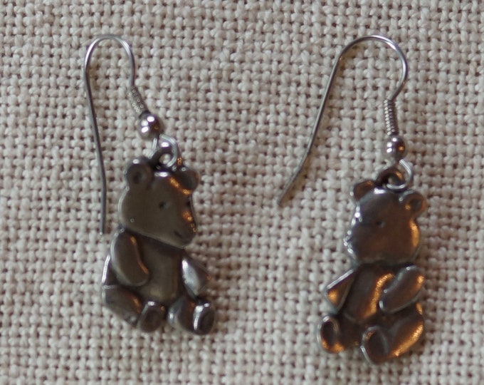 Teddybear wire dangle Danforth pewter earrings Made in the USA