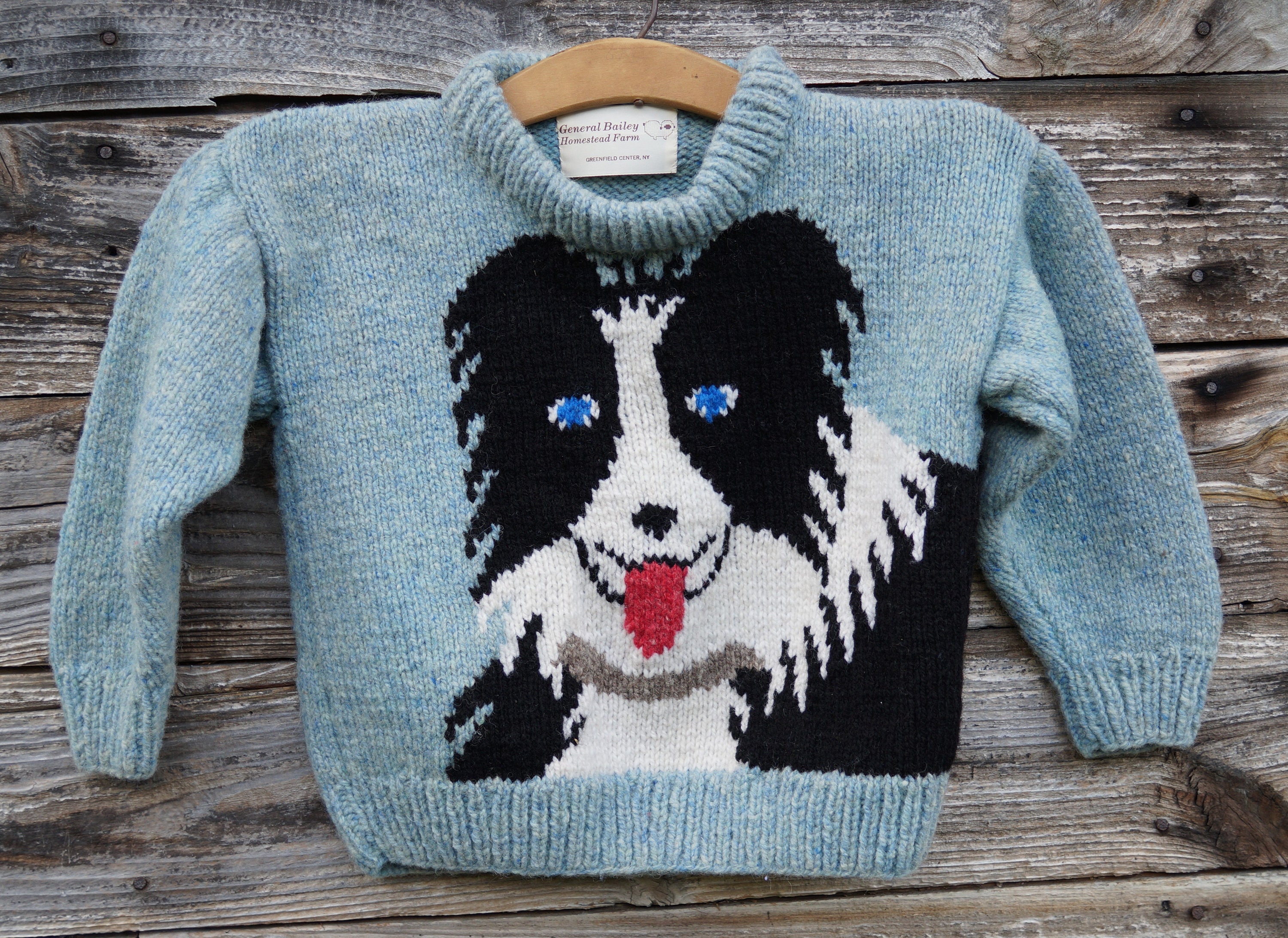 Border Collie childs handknit wool pullover sweater, American Wool