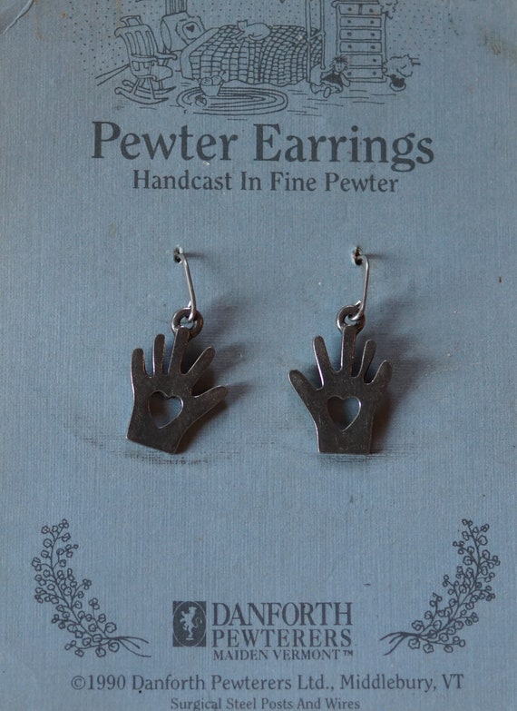 Heart in Hand Danforth dangle pewter earrings mad… - image 1