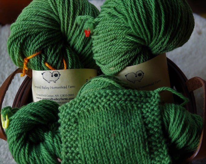 Spring Green 3 ply worsted weight wool yarn from our USA farm free shipping offer