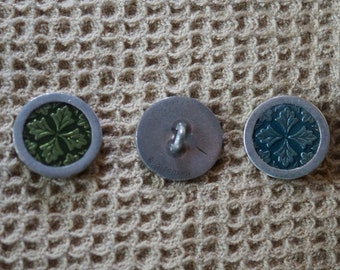 Leaf medallion Danforth pewter buttons choose cobalt blue or green free shipping offer