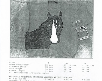 The Horse child's knitting pattern sizes 4-8 uses worsted weight yarn