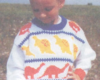 Dino Brites childs sizes 2-8 knitting pattern uses worsted weight yarn