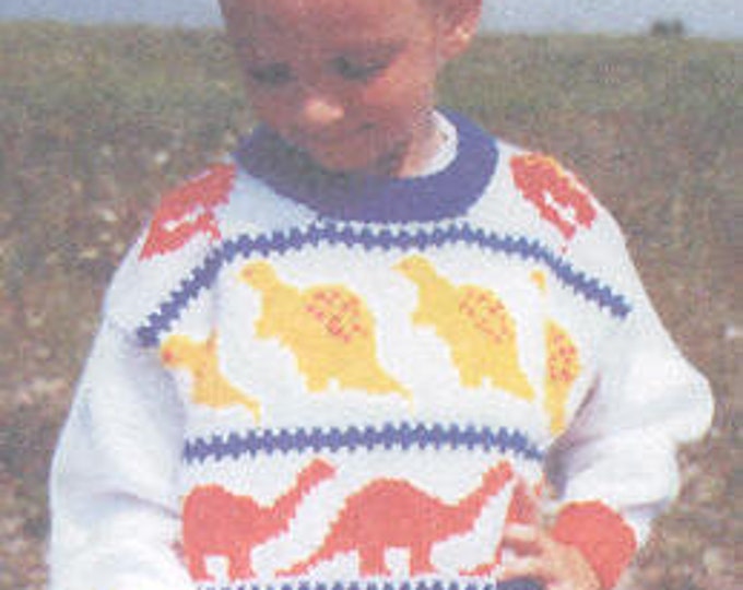 Dino Brites childs sizes 2-8 knitting pattern uses worsted weight yarn