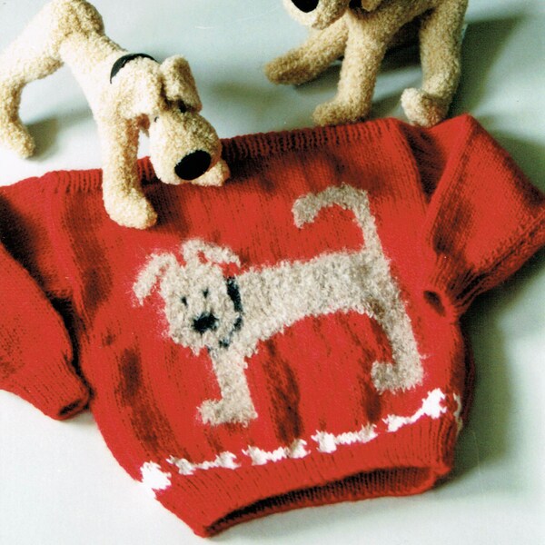 Country's Child Pattern 123 dog Funny Bones child's  boat neck pullover sweater knitting pattern