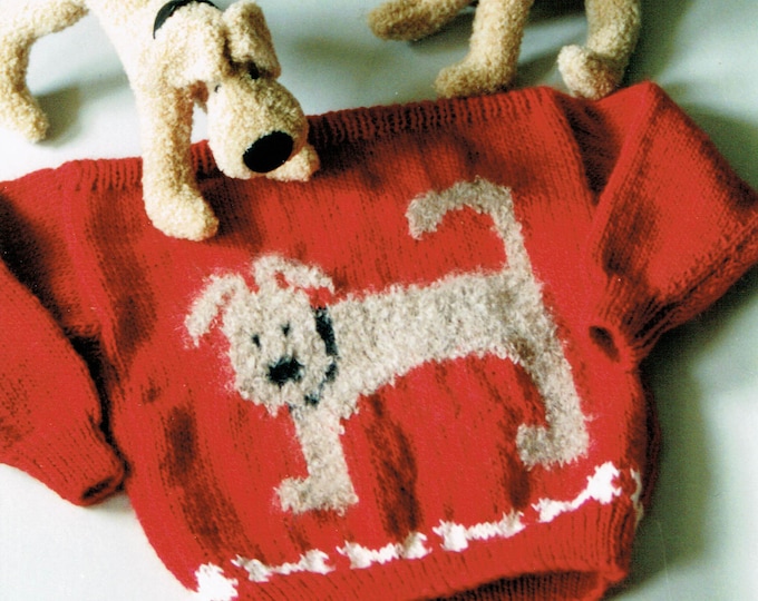 Country's Child Pattern 123 dog Funny Bones child's  boat neck pullover sweater knitting pattern