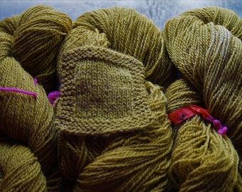 Brassy Green sport weight 2 ply kettle dyed wool from our American farm free shipping offer