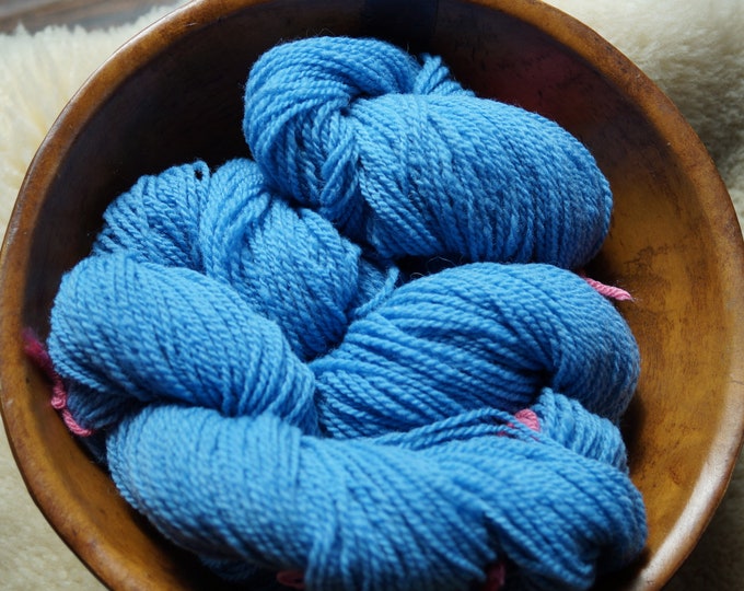 Cornflower blue sport weight 2 ply soft wool kettle dyed farm yarn from our American farm free shipping offer