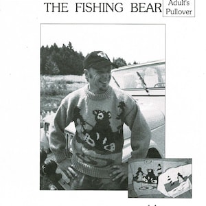 Fishing Bear adult size knitting pattern worsted weight yarn