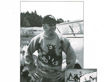 Fishing Bear adult size knitting pattern worsted weight yarn