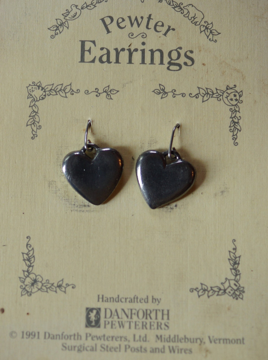 Heart Danforth Pewter Wire Earrings Vintage - Etsy