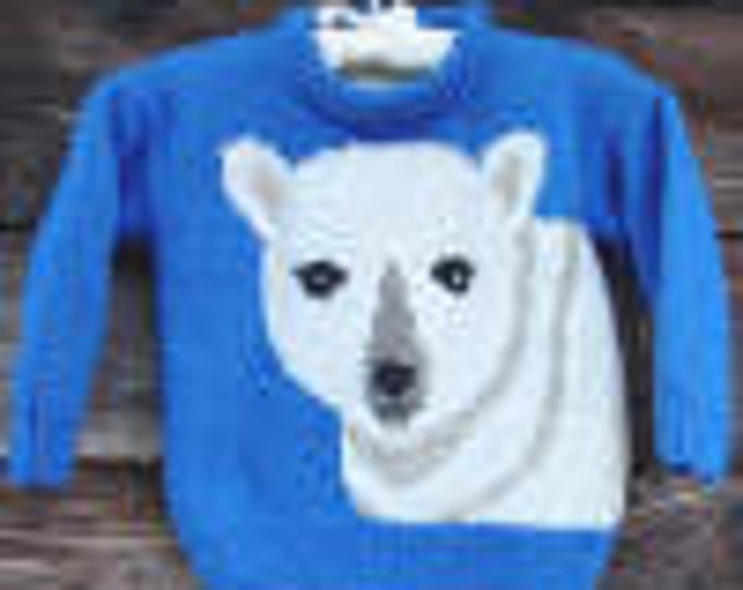 Polar Bear childs sweater knitting pattern  sizes 2-8 using worsted weight yarn