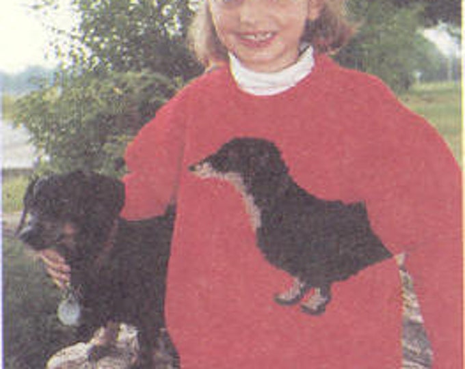 Dachshund childs sweater knitting pattern from eweCanknit sizes 2-10