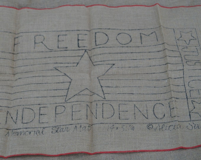 Hooked Rug stamped canvas: Memorial Star Mat 14 inches by 31 inches stamped on burlap