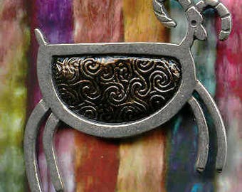 Brooch: Black petroglyph pewter sheep brooch