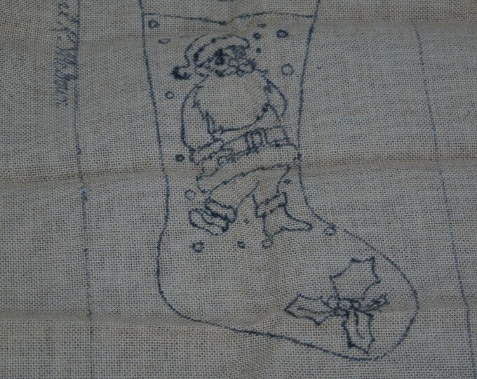 Hooked rug stamped canvas: Santa Stocking on burlap or monks cloth free shipping offer