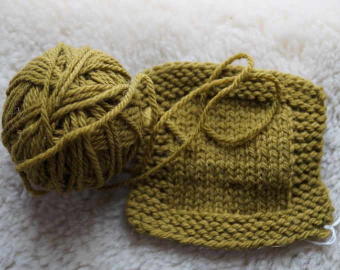 Brassy Green worsted 3 ply soft wool yarn from our small American farm all American grown and made