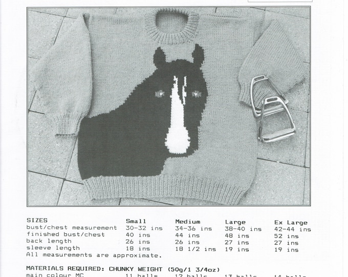 eweCanknit The Horse adult's  pullover knitting pattern uses bulky or chunky weght yarn