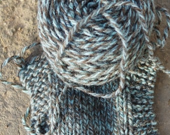 Blue Ragg 3 ply worsted soft wool tweed yarn kettle dyed yarn made in the USA on our small farm