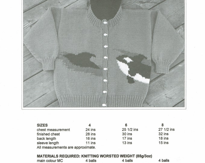 Playful Orcas childs cardigan knitting pattern