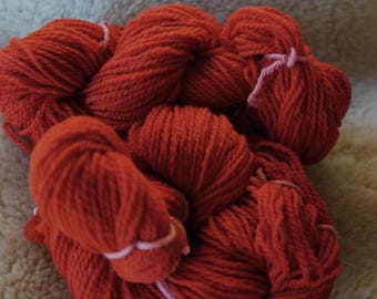 Apple Red sport weight soft wool farm yarn from our American farm kettle dyed