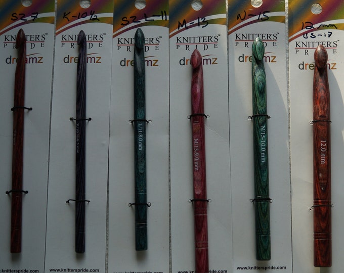 KP Dreamz crochet hooks colored wood sizes J-12 sale prices free shipping offer