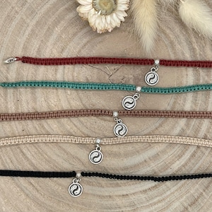 Anklet ankle bracelet macrame yin yang stainless steel silver