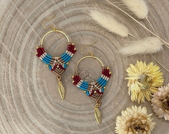 Macrame earring earrings feather (1 pair) red