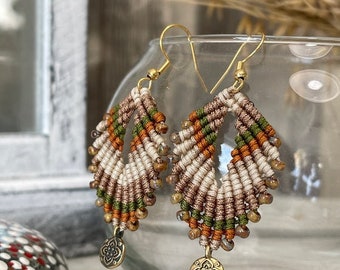 Unique Macrame Dangle Earring Boho Hippie Jewelry India (1 Pair)