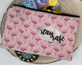 Stylish pencil case, pen bag, pencil case, cosmetic small bag, stay safe, pink with flamingo