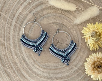 Unique Macrame Earrings Boho Hippie Jewelry Orient blue (1 pair)