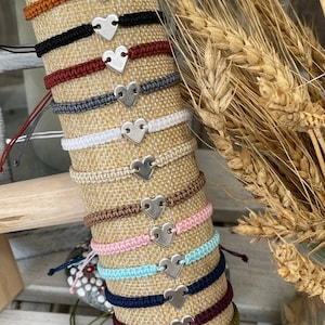 Friendship bracelet macrame bracelet heart stainless steel silver