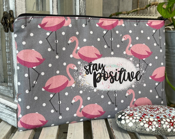Pen bag cosmetic bag MODI "stay positive" pink flamingo grey