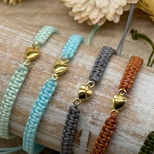 Friendship bracelet macrame bracelet small heart stainless steel golden