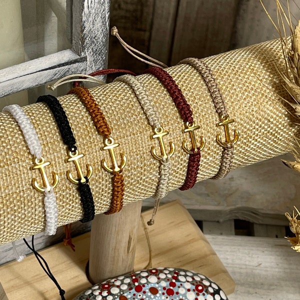 Macrame bracelet friendship bracelet jewelry bracelet with gold-colored stainless steel pendant small anchor
