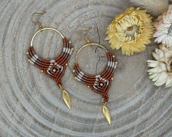 Macrame earring feather (1 pair) brown