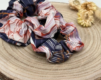 Scrunchie Haargummi elastisches Haarband blau mit rosa Blüten für feines oder dickes Haar