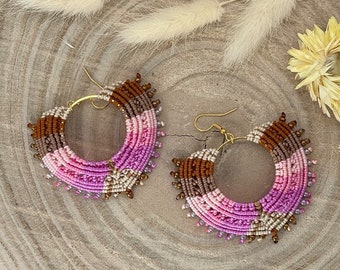 Unique macrame earring earrings boho hippie jewelry festival (1 pair) pink