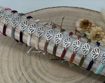 Makrameearmband Freundschaftsarmband Schmuck Armband mit silberfarbenes Edelstahl Lotusblüte